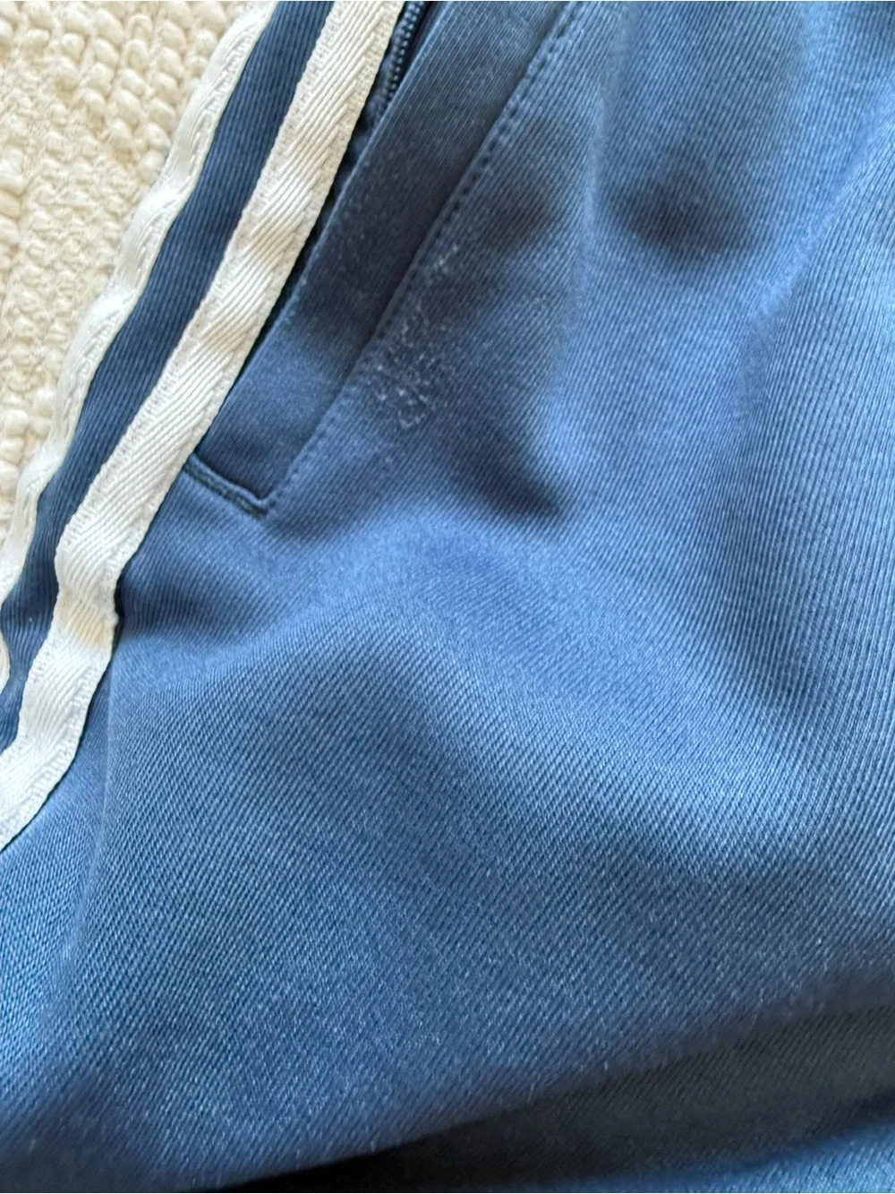 Adidas Originals Blue Joggers with White Three-Stripe Men’s Size Medium
